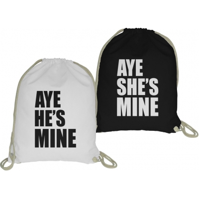 Zestaw plecaków worków ze sznurkiem dla par zakochanych na walentynki komplet 2 sztuki Aye he's mine Aye she's mine